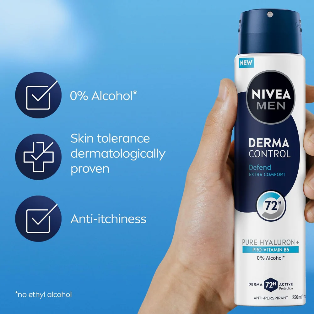 Nivea Men Derma Control Defend Extra Comfort 72h Anti-Perspirant Deodorant Spray 250ml - Image 7