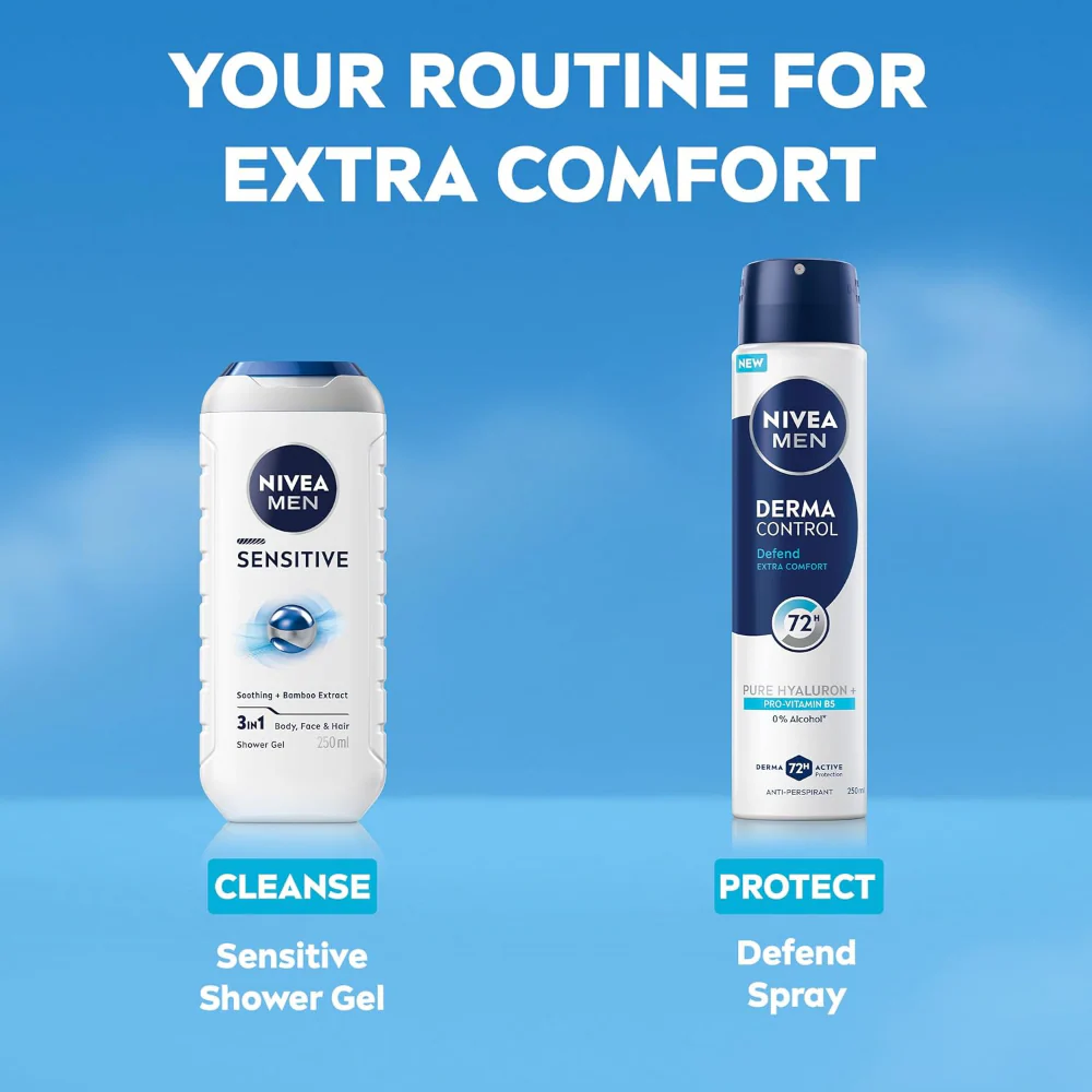 Nivea Men Derma Control Defend Extra Comfort 72h Anti-Perspirant Deodorant Spray 250ml - Image 8