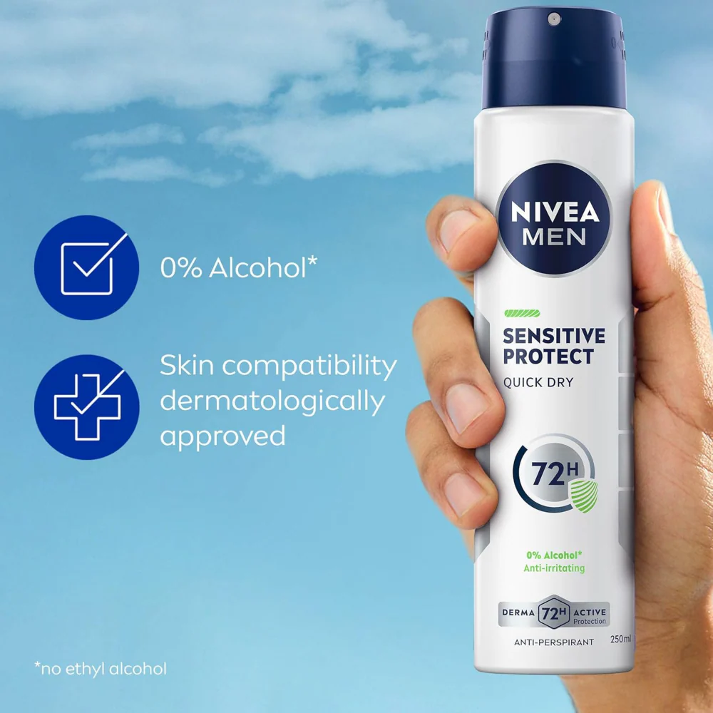 Nivea Men Derma Control Sensitive 72h Anti-Perspirant Deodorant Spray 250ml - Image 4