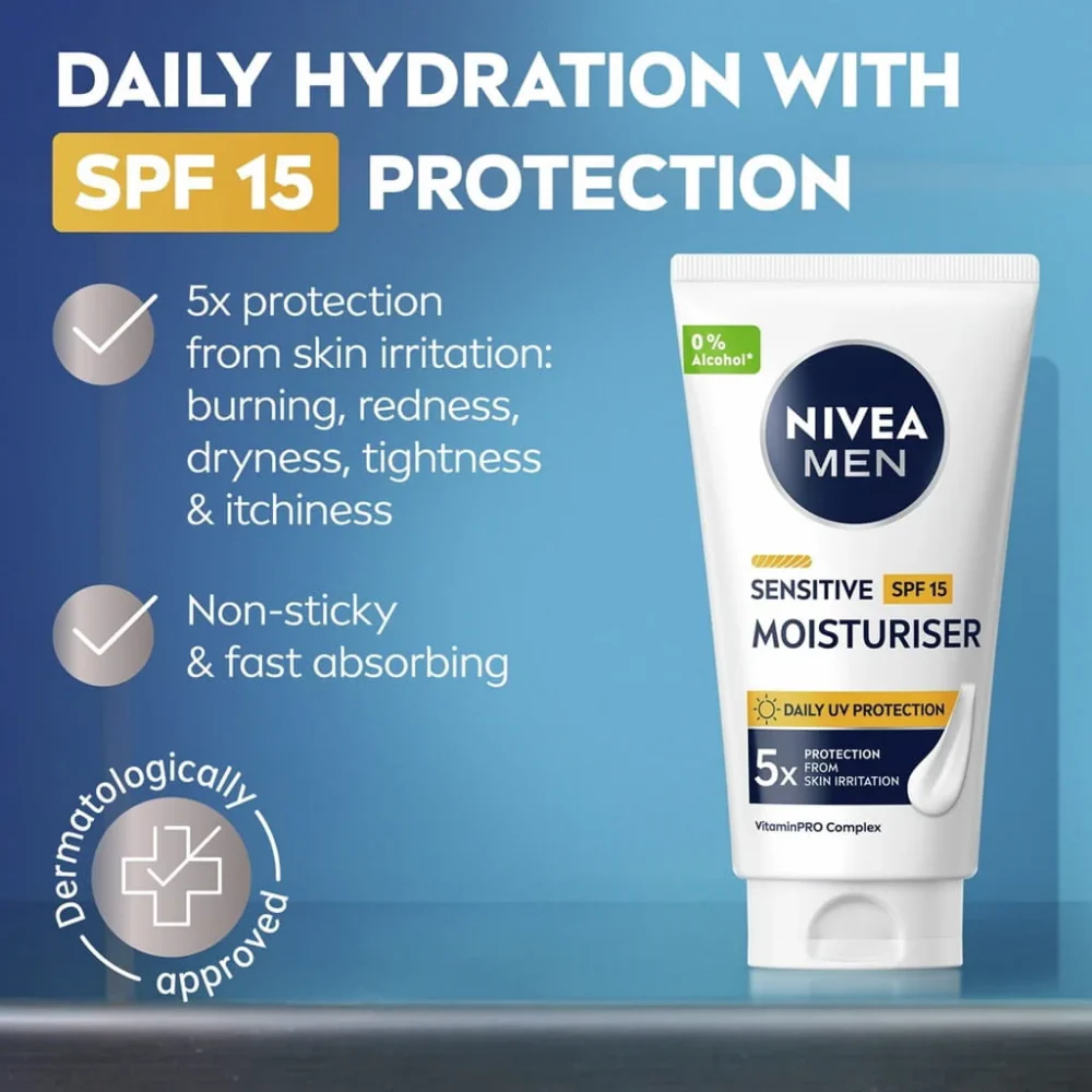 Nivea Men Sensitive Face Moisturiser SPF15 75ml - Image 3