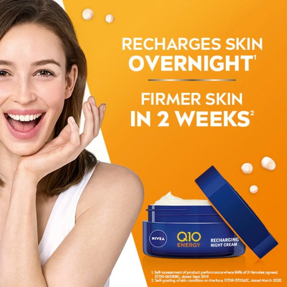 Nivea Q10 Energy Recharging Night Cream Face Moisturiser 50ml - Image 3