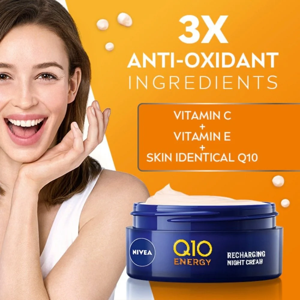 Nivea Q10 Energy Recharging Night Cream Face Moisturiser 50ml - Image 4