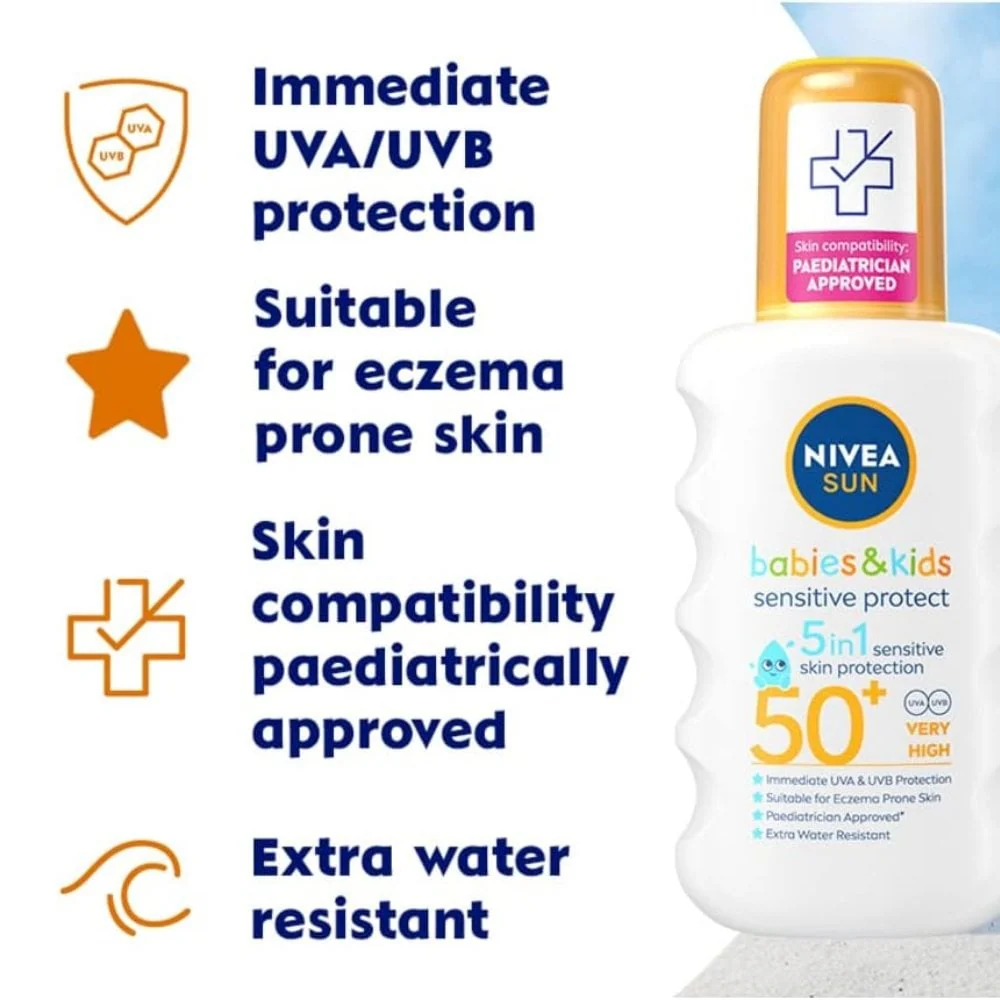 Nivea Sun Babies & Kids Sensitive Protect Sun Cream Spray SPF50+ 200ml - Image 2