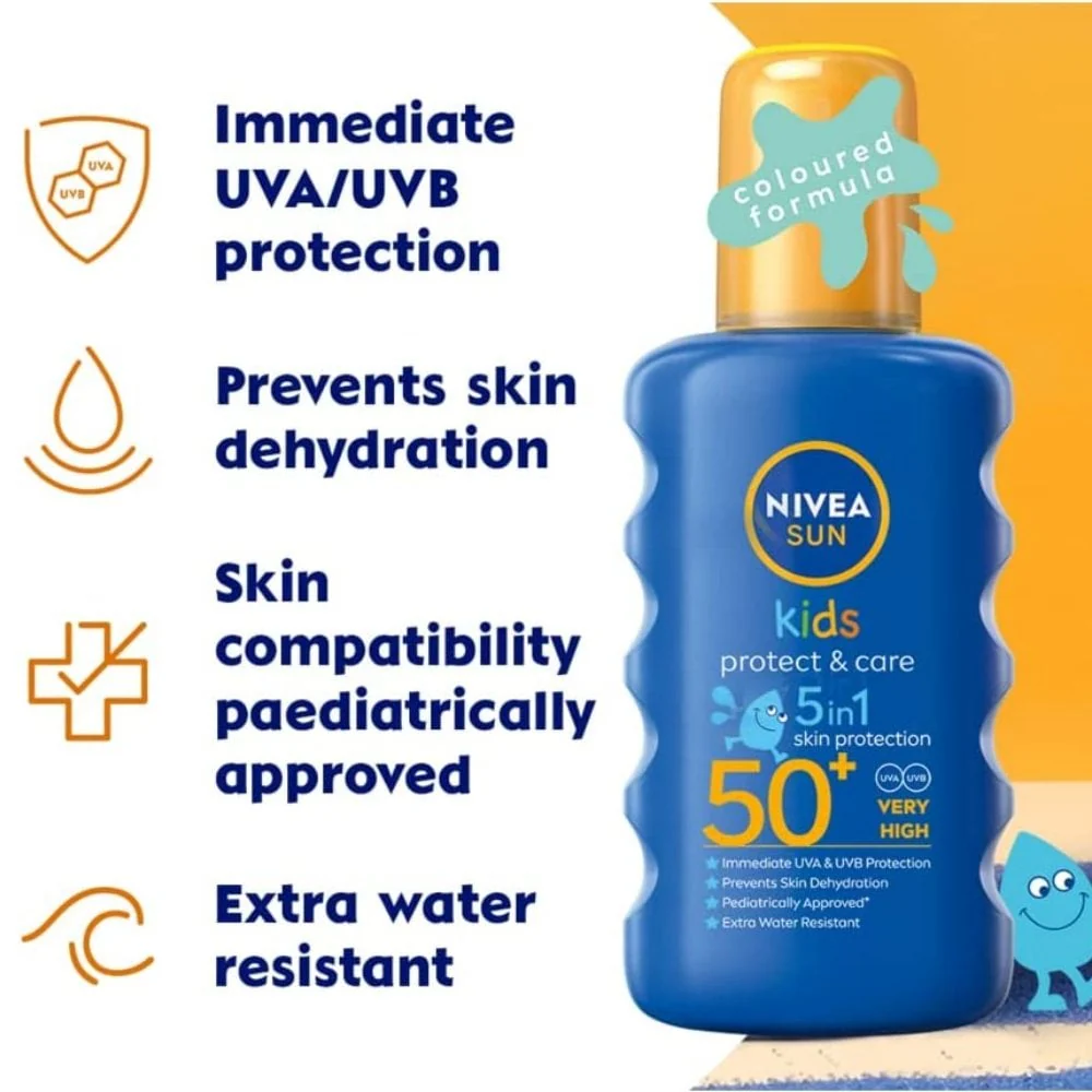 Nivea Sun Kids Protect & Care 5-In-1 Coloured Spray SPF50+ 200ml - Image 2