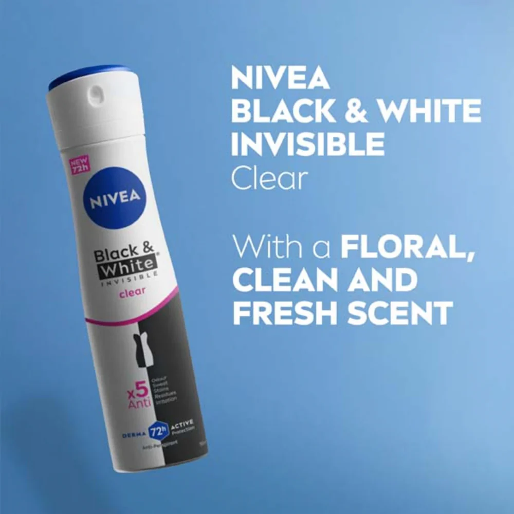 Nivea Women Black & White Invisible Clear 72h Anti-Perspirant Deodorant Spray 250ml - Image 4