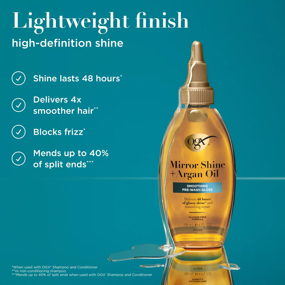 OGX Mirror Shine & Argan Oil Pre-Wash Gloss 118ml - Image 3