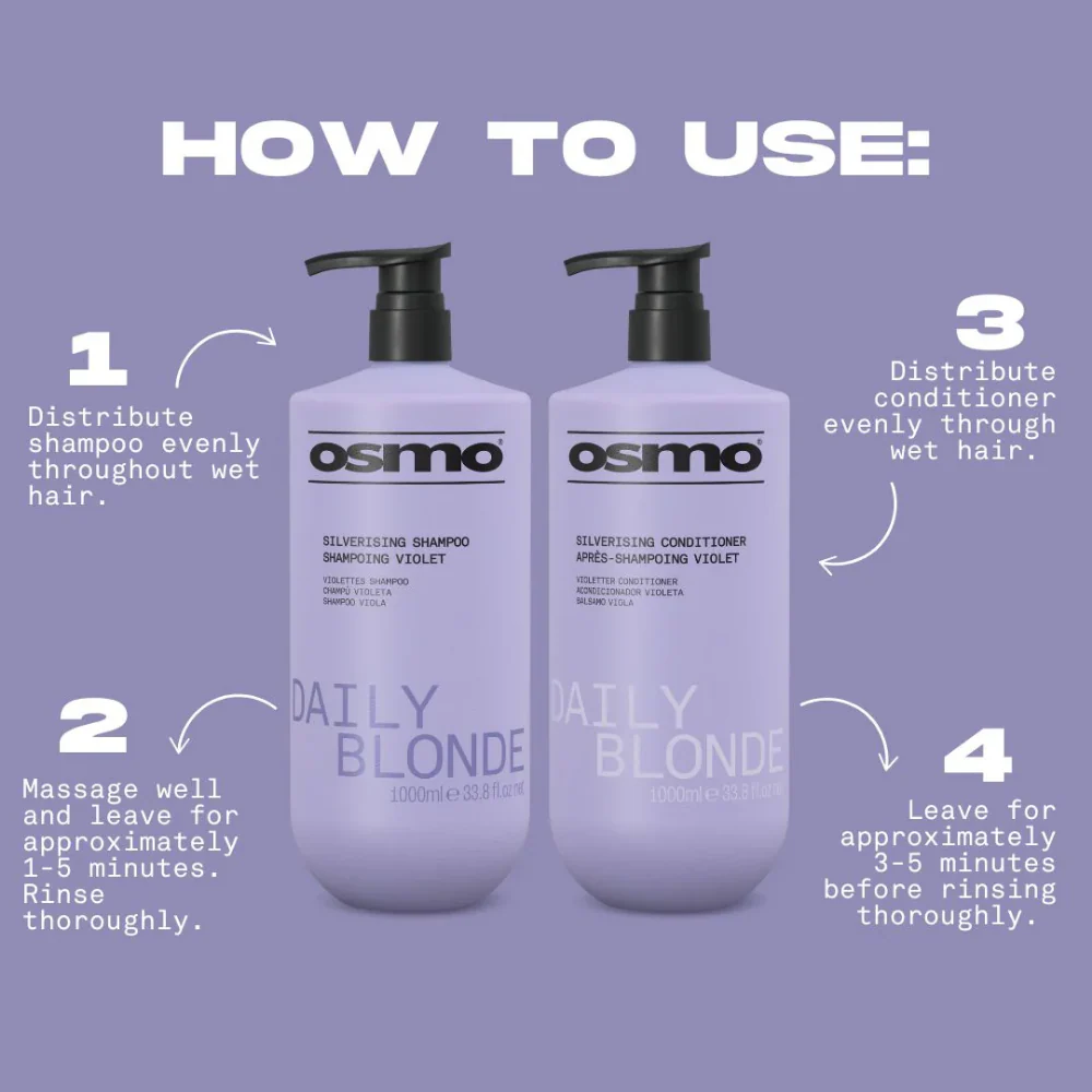 Osmo Daily Blonde Silverising Shampoo & Conditioner Twin 2 x 1000ml - Image 3