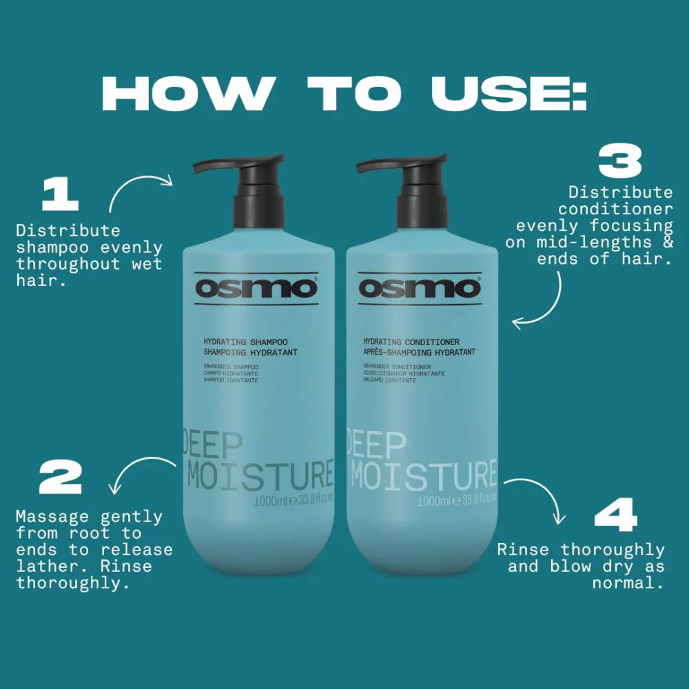 Osmo Deep Moisture Hydrating Shampoo & Conditioner Twin 2 x 1000ml - Image 4