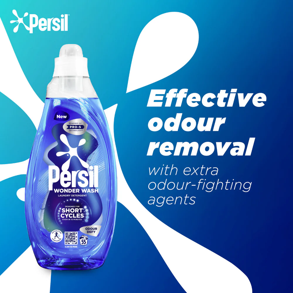 Persil Wonder Wash Odour Defy Bio Liquid Laundry Washing Detergent 55 Washes 1485ml - Image 5