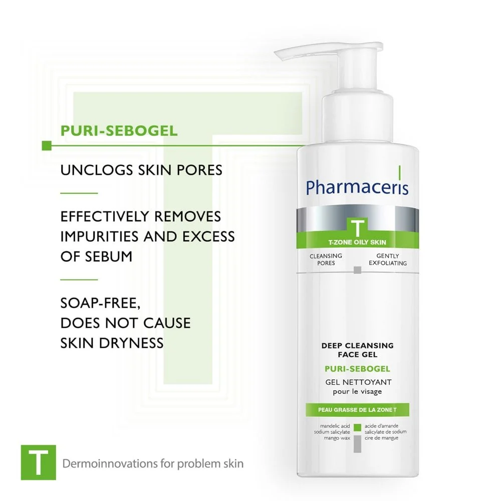 Pharmaceris T Puri-Sebogel Antibacterial Deep Cleansing Gel Face Wash 190ml - Image 4