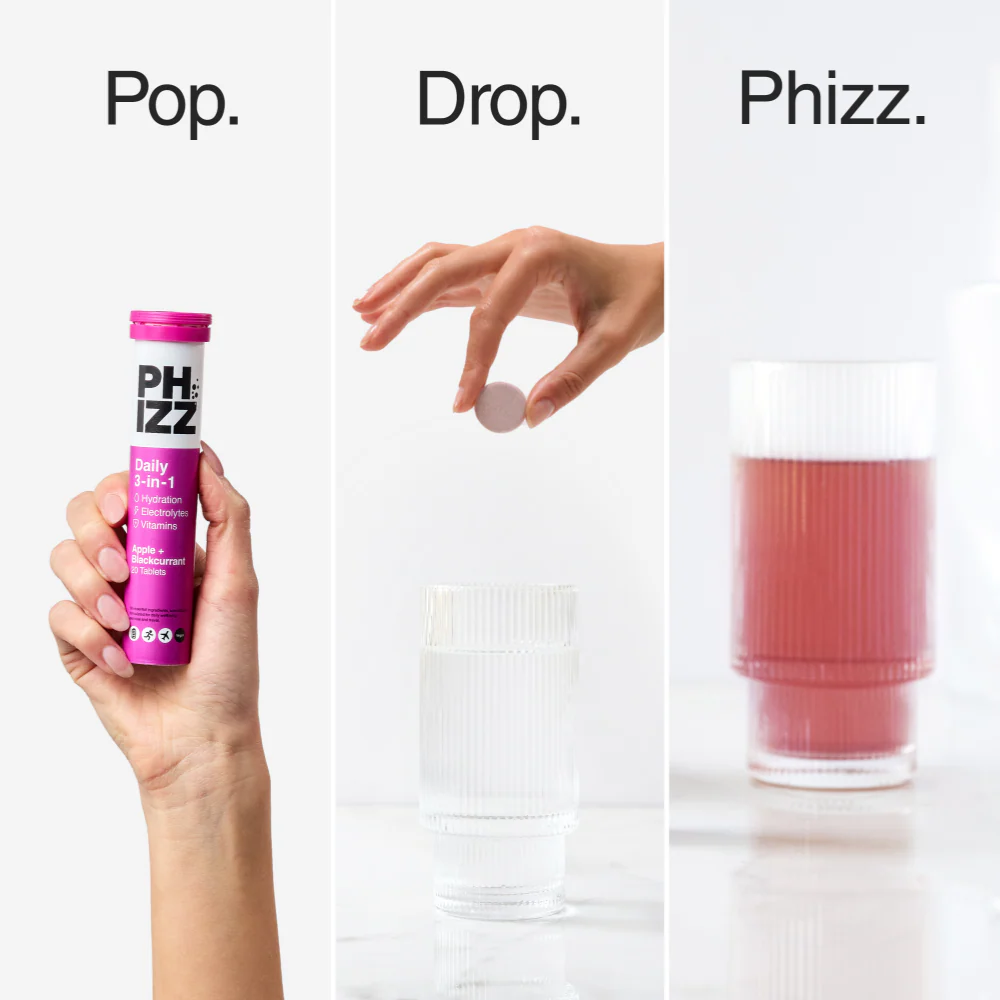 Phizz Daily 3-in-1 Hydration, Electrolytes & Vitamins Effervescent Tablets Apple & Blackcurrant 20 Tablets - Image 7