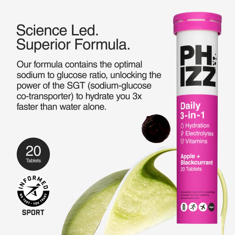 Phizz Daily 3-in-1 Hydration, Electrolytes &Vitamins Effervescent Tablets Apple & Blackcurrant 60 Tablets - Image 4