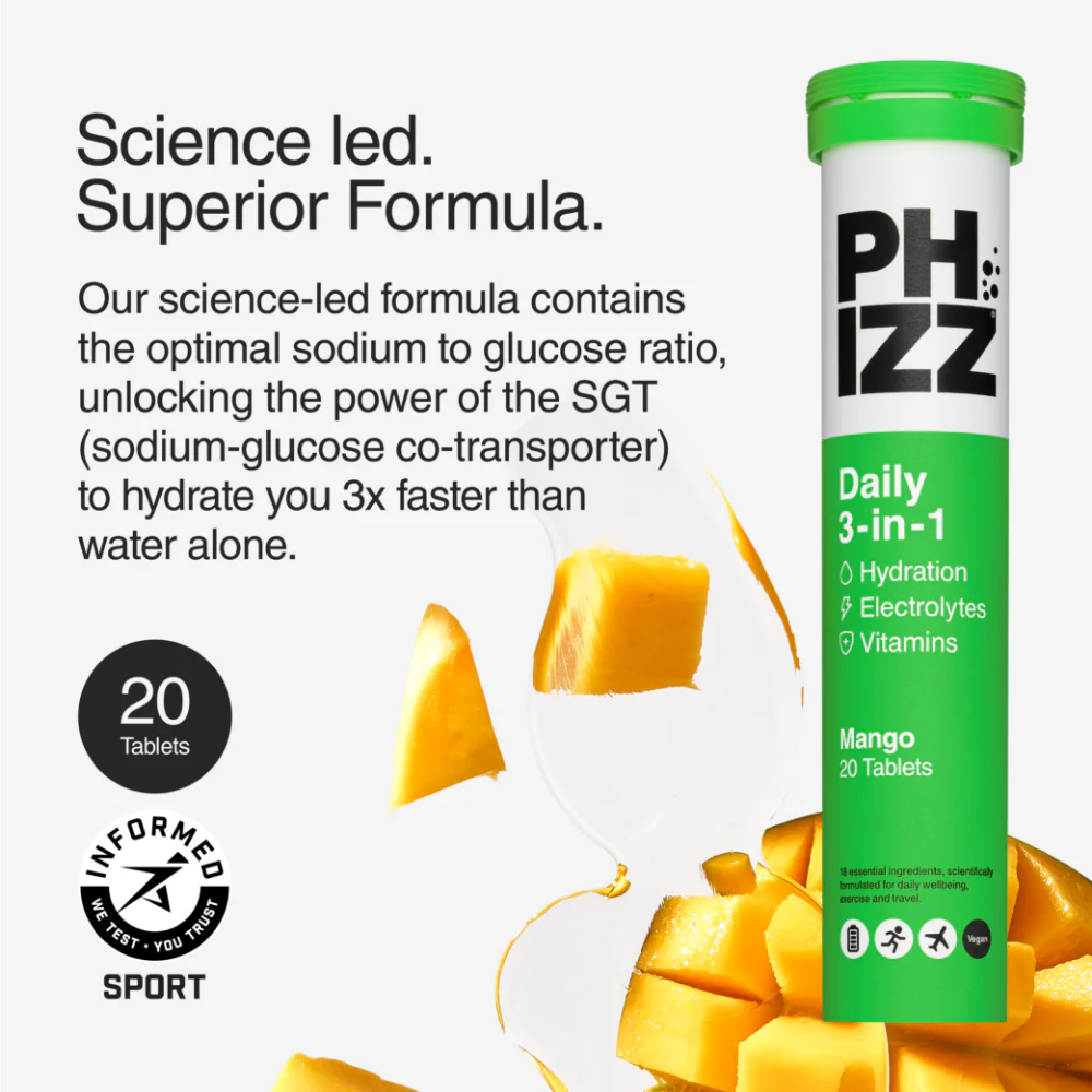 Phizz Daily 3-in-1 Hydration, Electrolytes & Vitamins Effervescent Tablets Mango 20 Tablets - Image 4