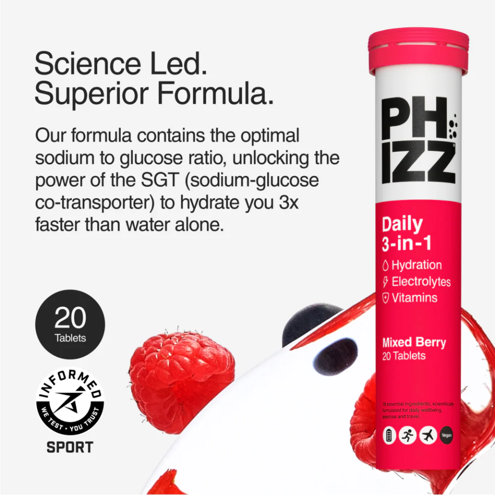 Phizz Daily 3-in-1 Hydration, Electrolytes & Vitamins Effervescent Tablets Mixed Berry 20 Tablets - Image 4