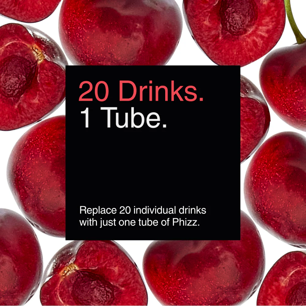 Phizz Daily Energy Hydration, Caffeine, Electrolytes & Vitamins Effervescent Tablets Cherry 20 Tablets - Image 7
