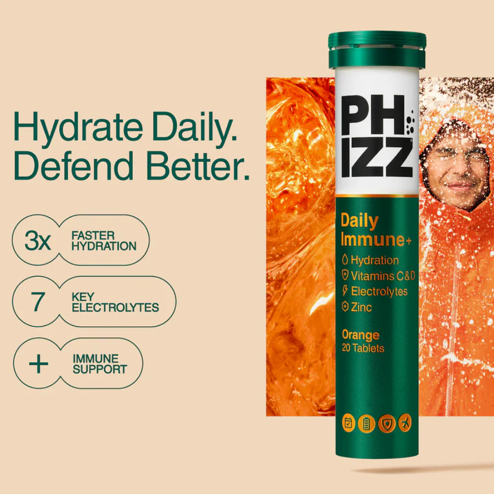 Phizz Daily Immune+ 3-in-1 Hydration, Electrolytes & Vitamins Effervescent Tablets Orange 20 Tablets - Image 2