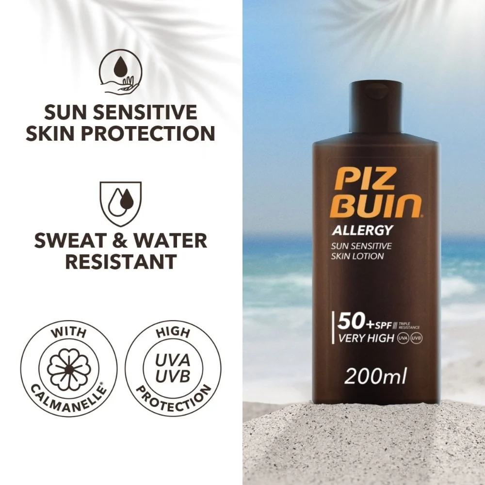 Piz Buin Allergy Sun Sensitive Skin Lotion Sunscreen SPF50+ 200ml - Image 2