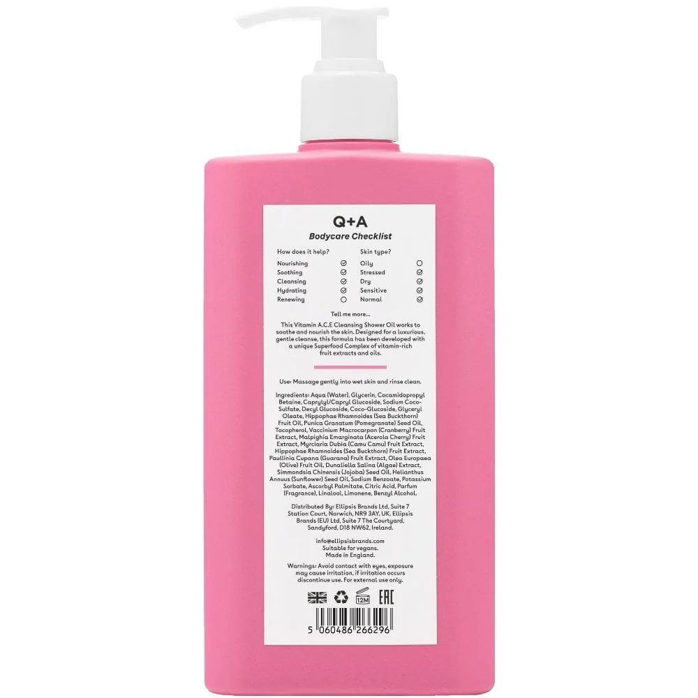Q+A Vitamin A, C & E Cleansing Shower Oil 250ml - Image 5