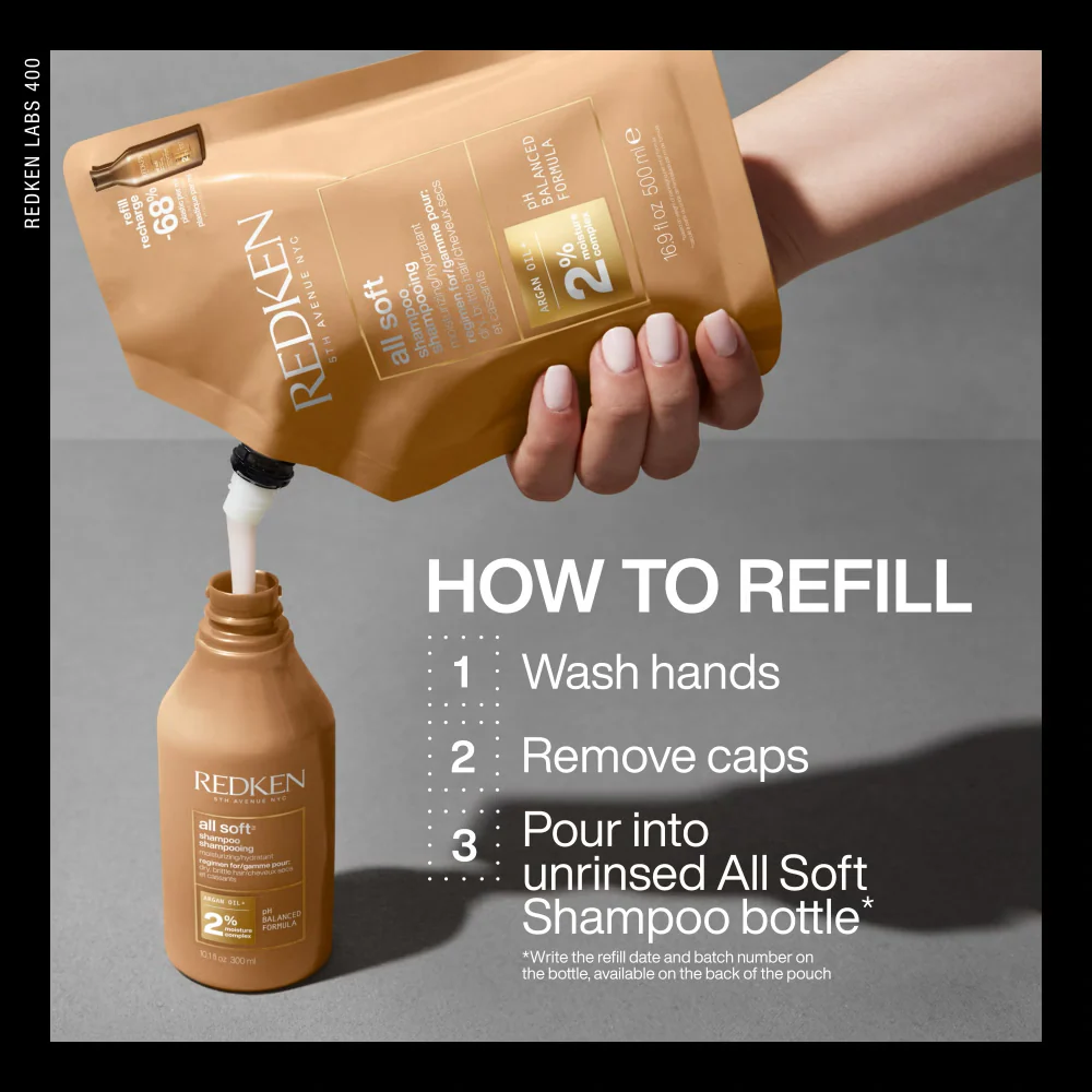 Redken All Soft Moisturising Shampoo Refill Pouch 500ml - Image 3