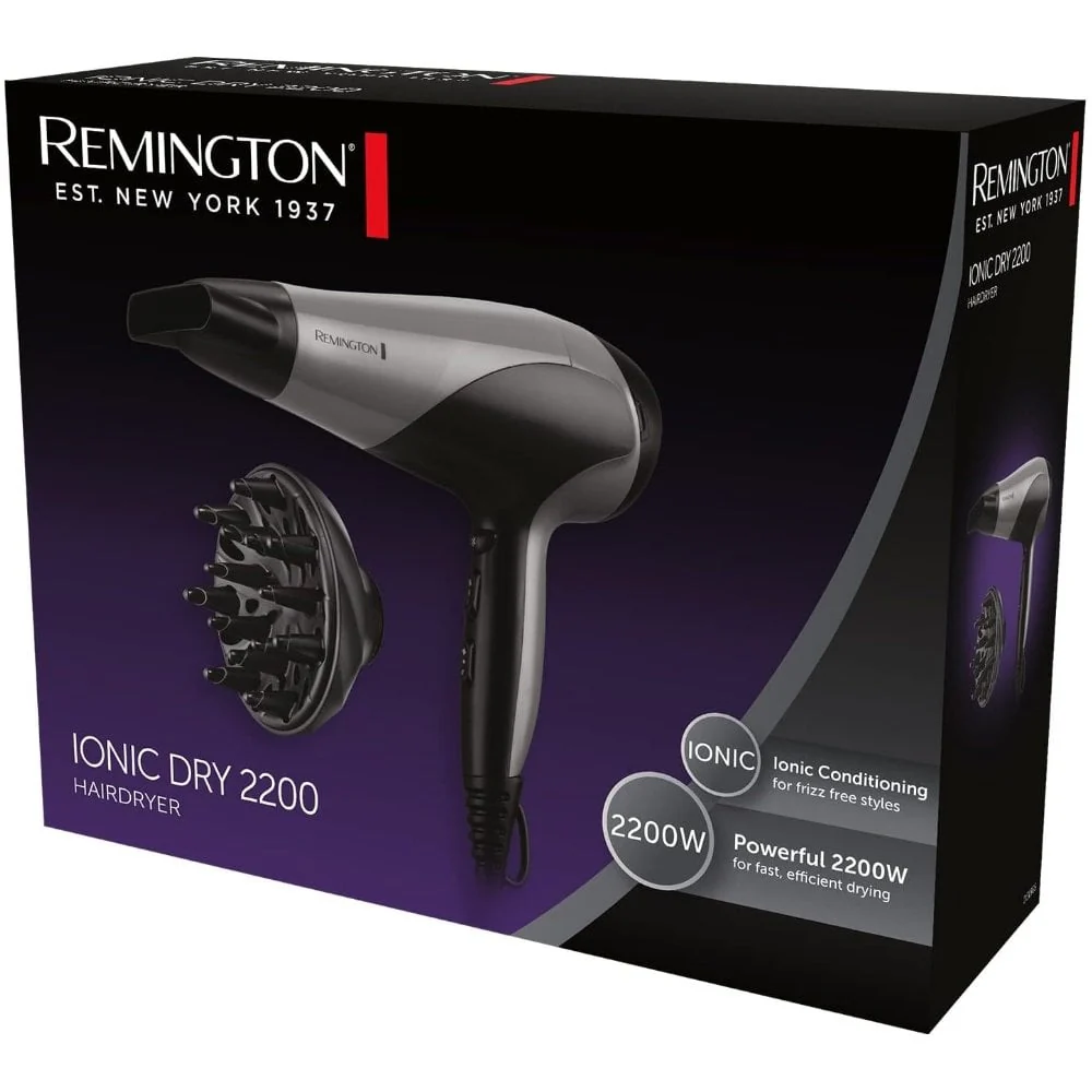 Remington Ionic Dry Hair Dryer Black/Silver 2200 D3190S - Image 5