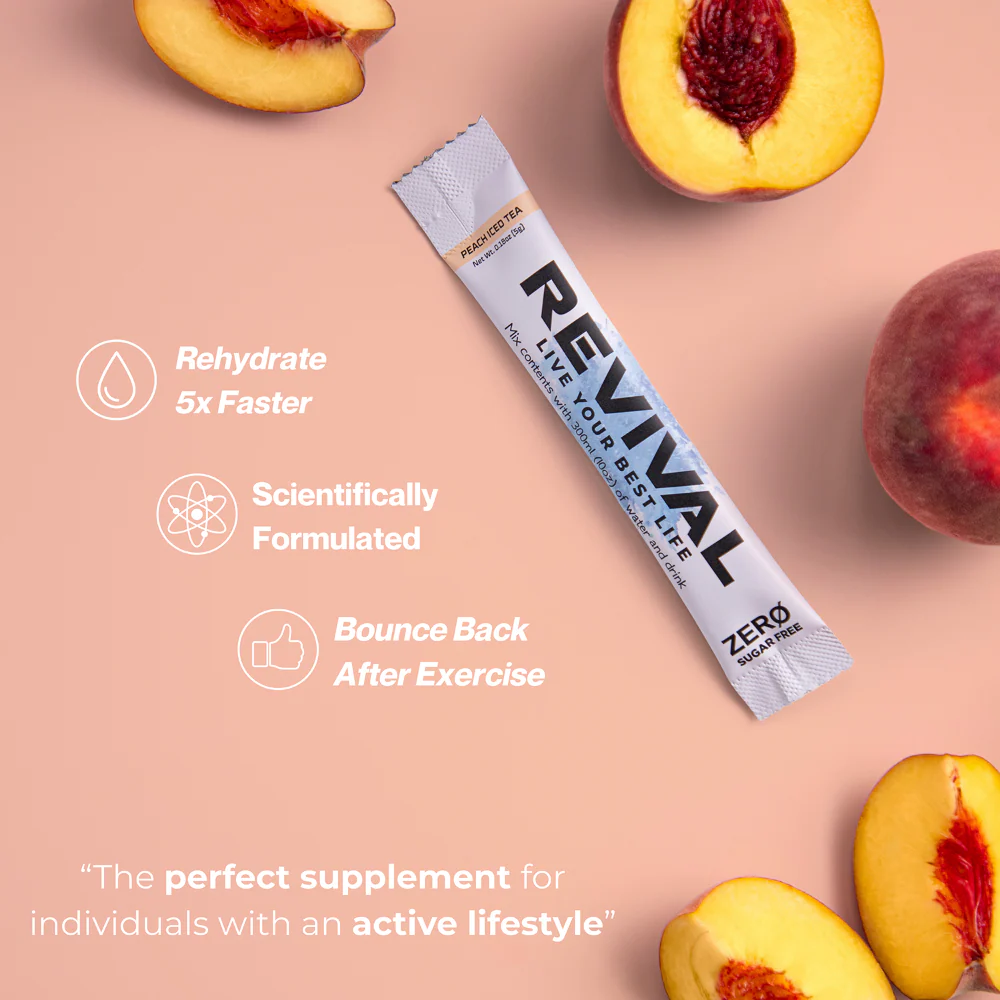 Revival Zero Sugar Peach Iced Tea Rehydration & Recovery Electrolyte Drink Mix x14 - Image 5