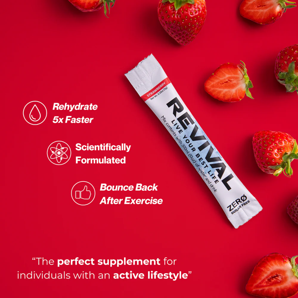 Revival Zero Sugar Strawberry Rehydration & Recovery Electrolyte Drink Mix x14 - Image 5