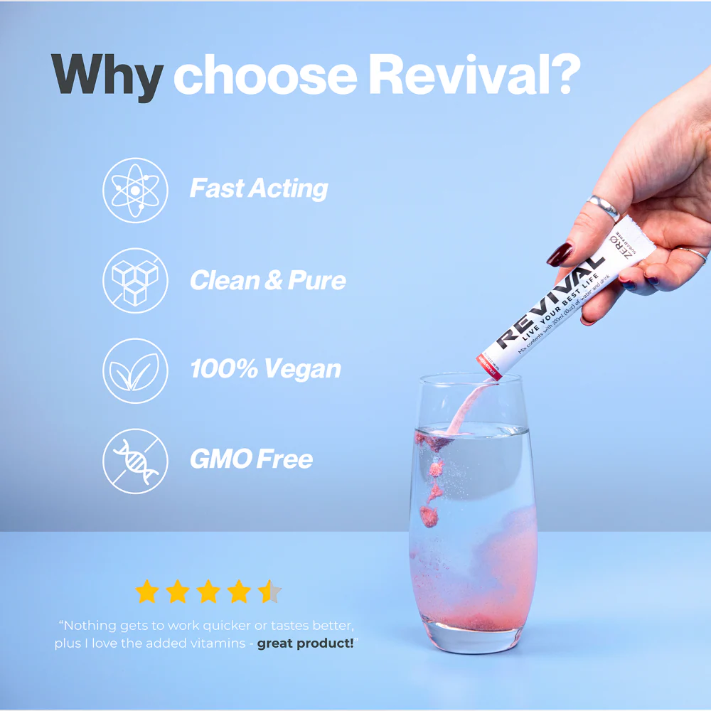 Revival Zero Sugar Strawberry Rehydration & Recovery Electrolyte Drink Mix x14 - Image 6