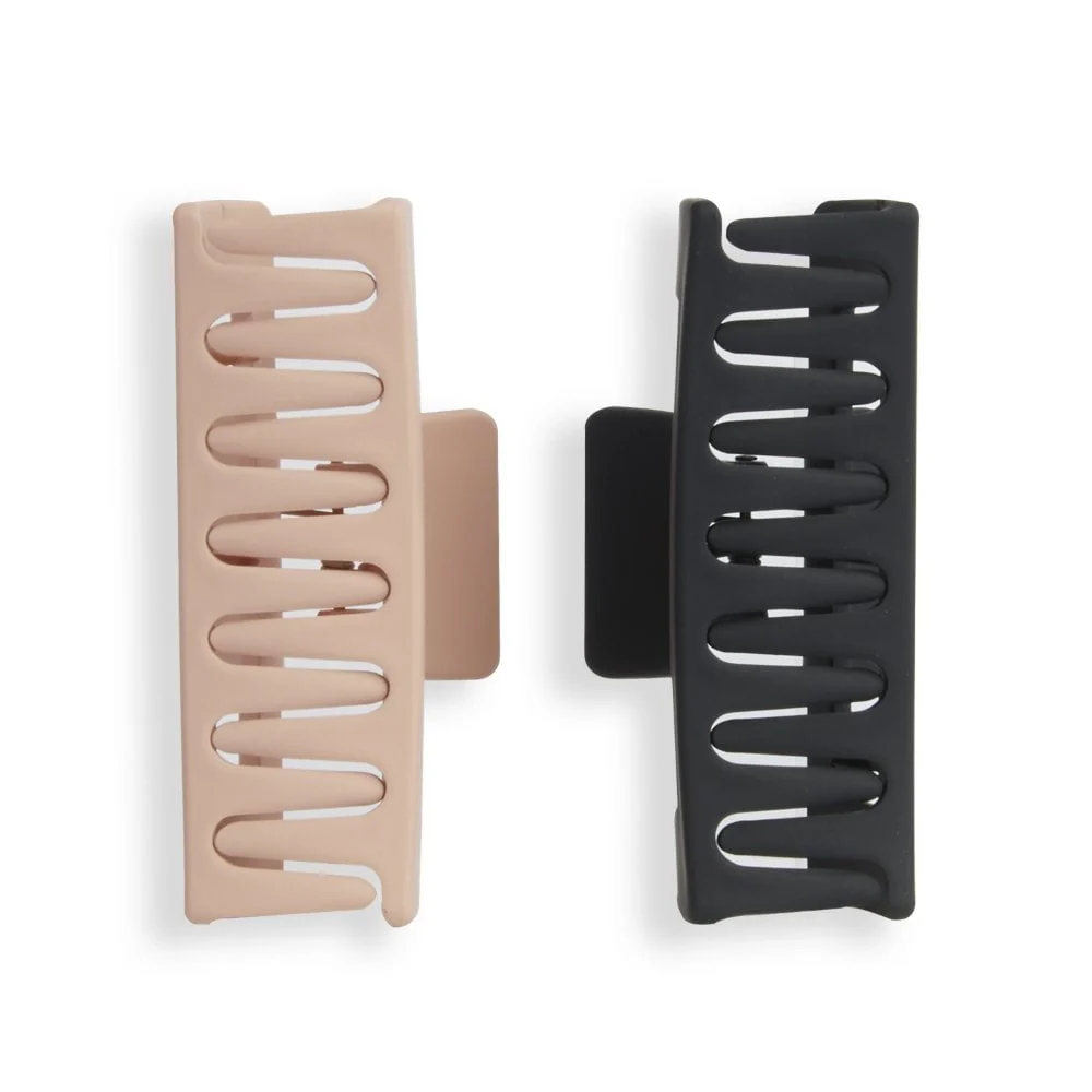 Revolution Haircare Rectangle Matte Claw Hair Clips Nude/Black Pack of 2 - Image 3