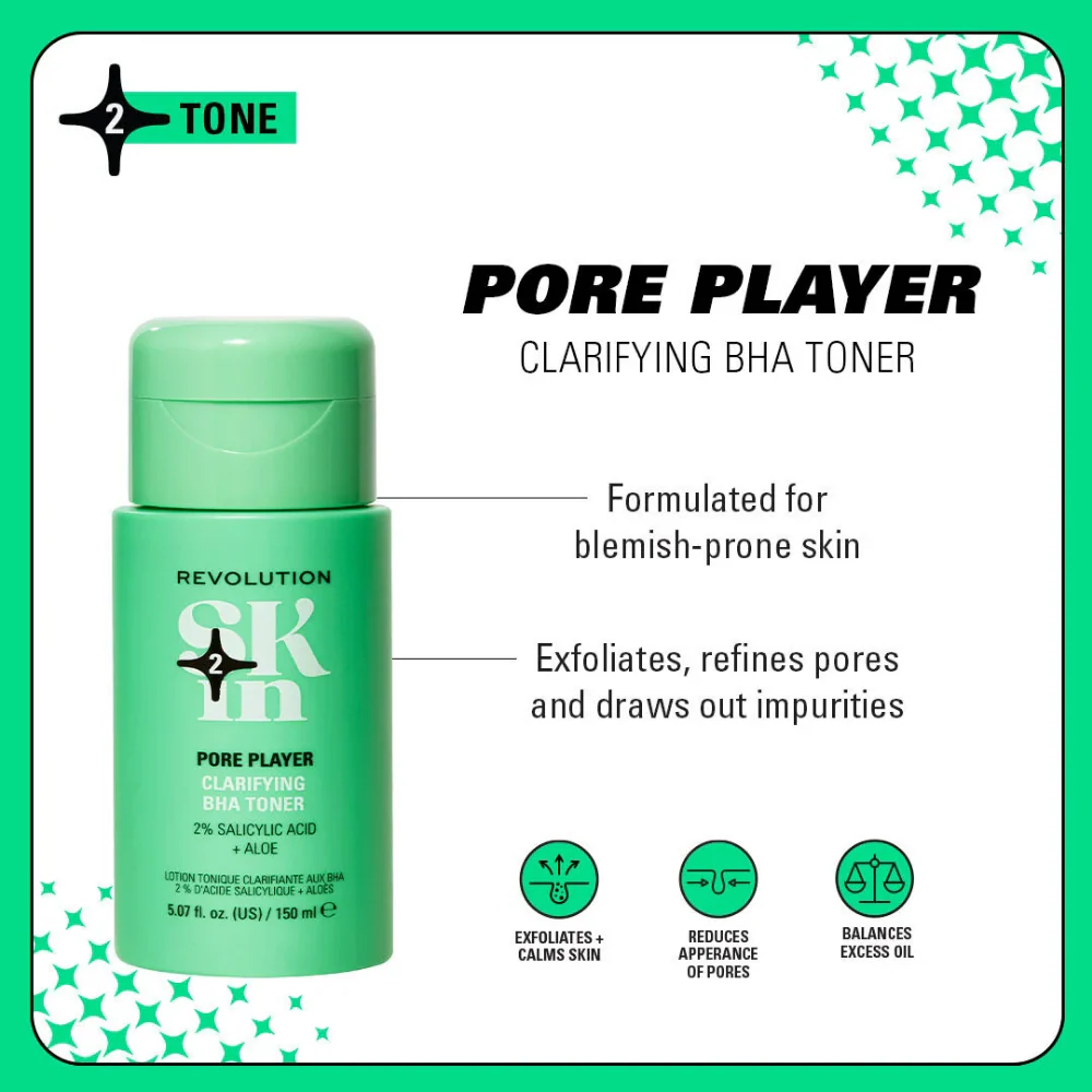 Revolution Skincare Pore Player Clarifying BHA Toner 150ml - Image 3