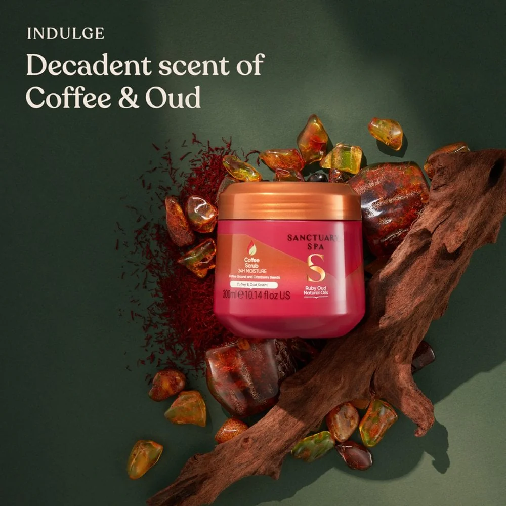 Sanctuary Spa Coffee & Ruby Oud Natural Oils Coffee Scrub 300ml - Image 2