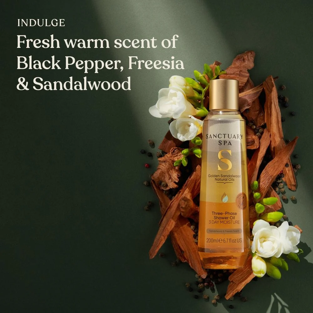 Sanctuary Spa Golden Sandalwood Natural Oils Three-Phase Shower Oil 200ml - Image 2
