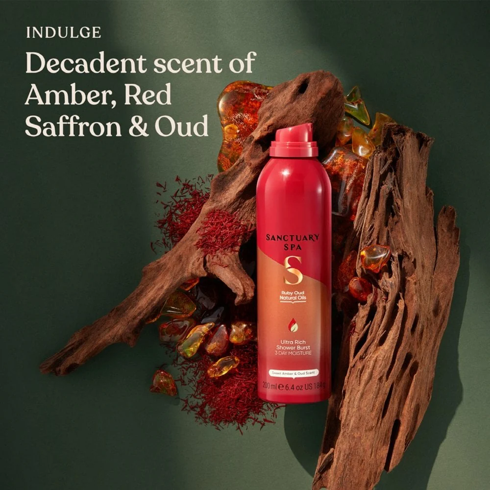 Sanctuary Spa Sweet Almond & Ruby Oud Ultra Rich Shower Burst 200ml - Image 2
