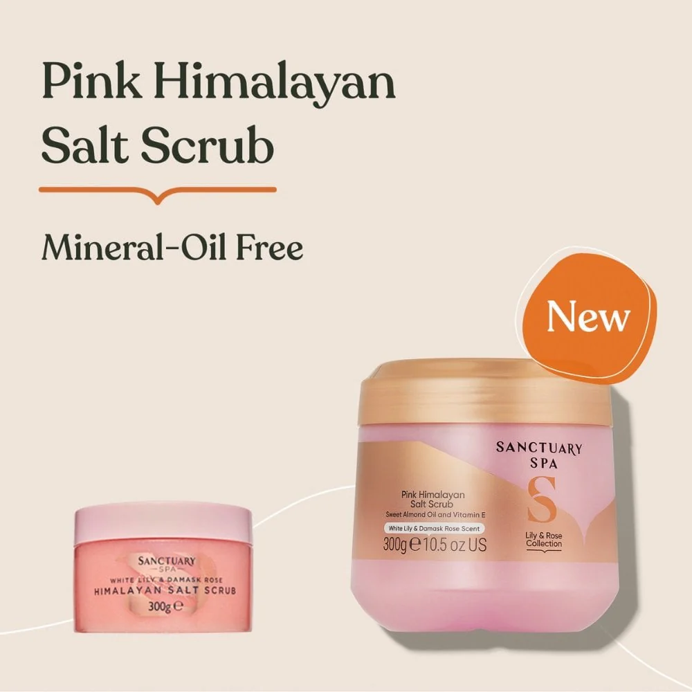 Sanctuary Spa White Lily & Damask Rose Pink Himalayan Salt Scrub 300ml - Image 2