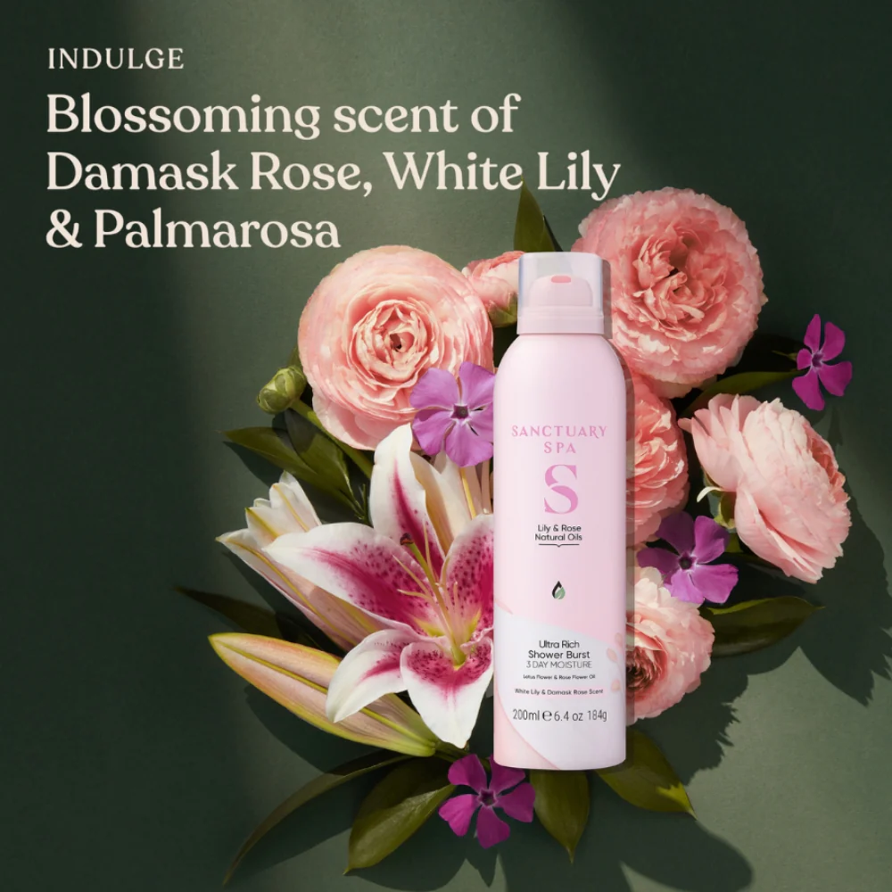 Sanctuary Spa White Lily & Damask Rose Ultra Rich Shower Burst 200ml - Image 2