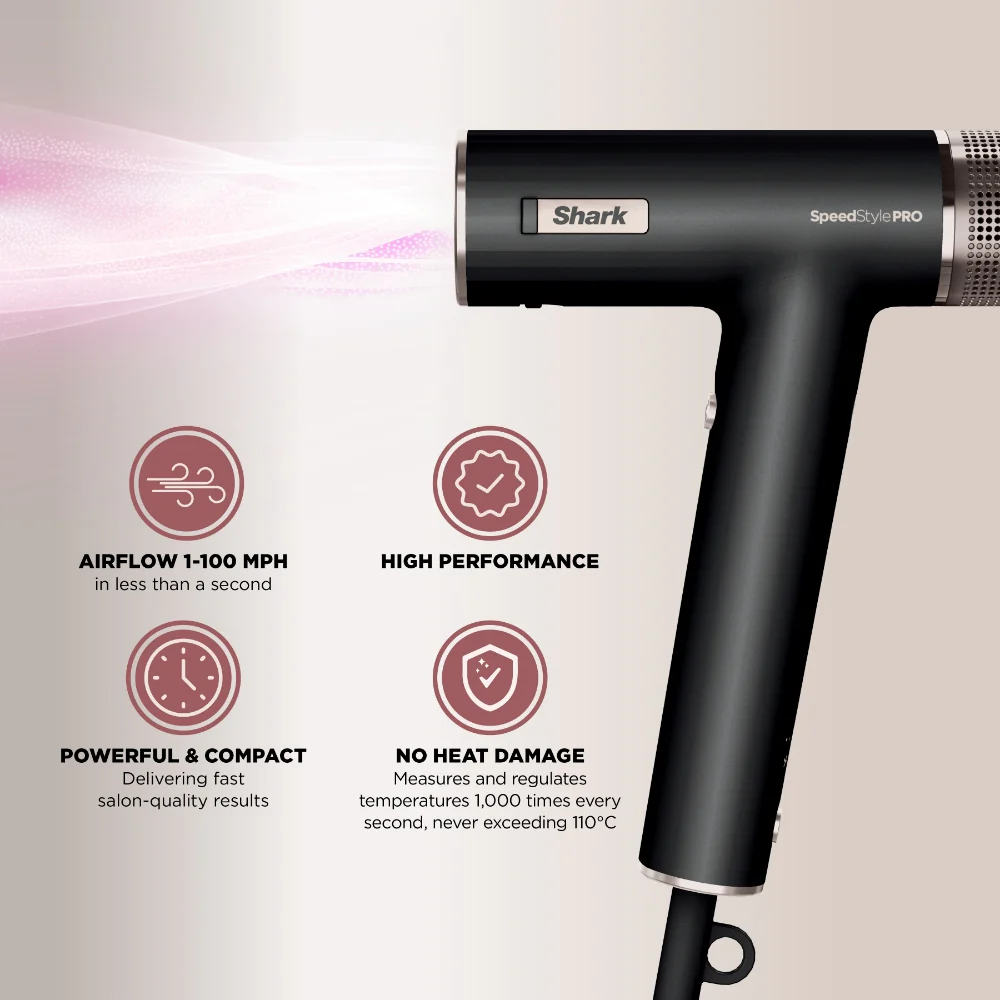 Shark Beauty SpeedStyle Pro 3-In-1 High-Velocity Hair Dryer for Straight & Wavy Hair Black - Image 9