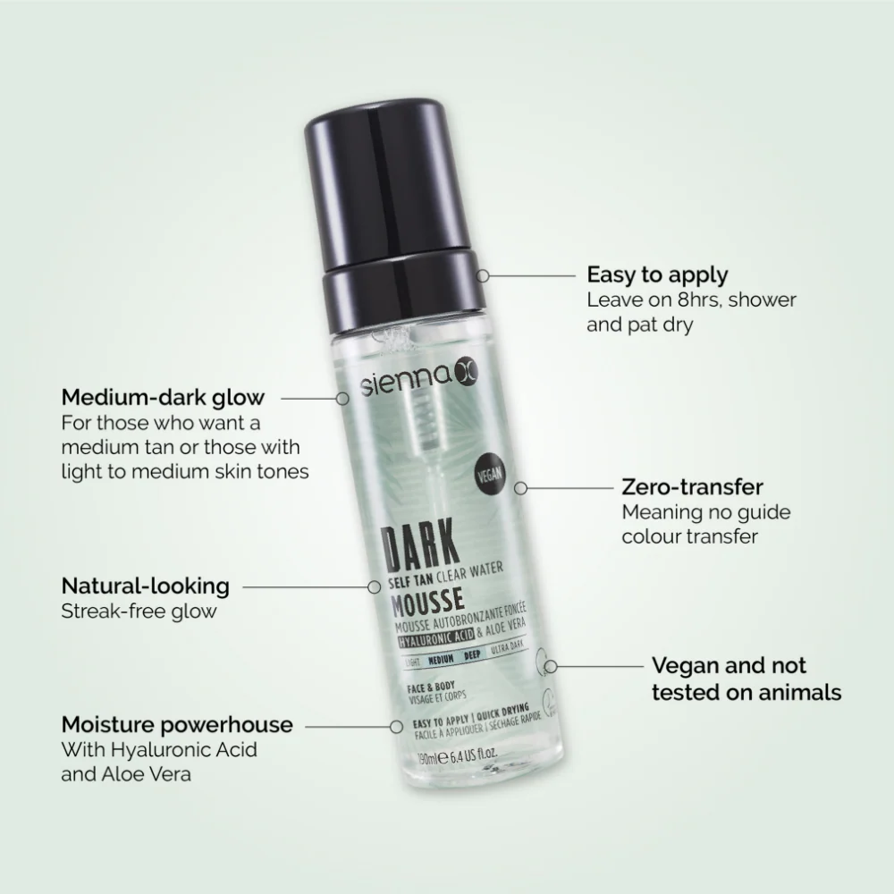 Sienna X Dark Self Tan Clear Water Mousse 190ml - Image 2