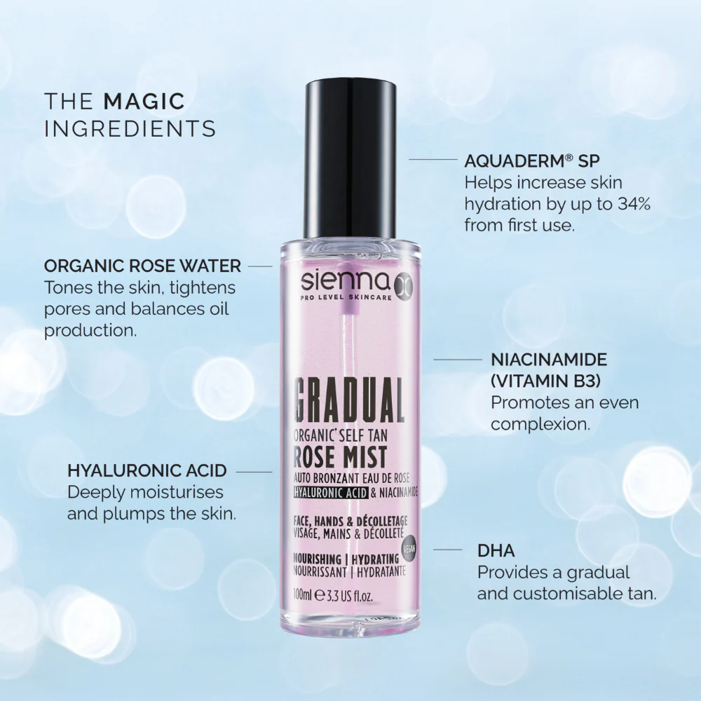Sienna X Gradual Organic Self Tan Rose Mist 100ml - Image 3