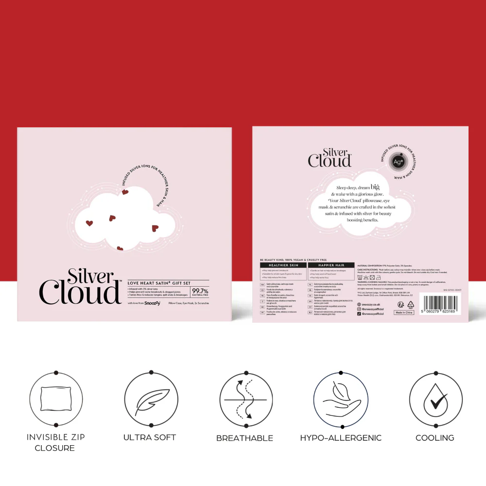 Silver Cloud Satin Gift Set Heart Print - Image 3