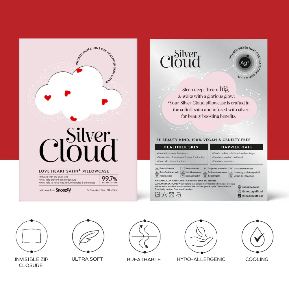 Silver Cloud Satin Pillowcase Heart Print - Image 3