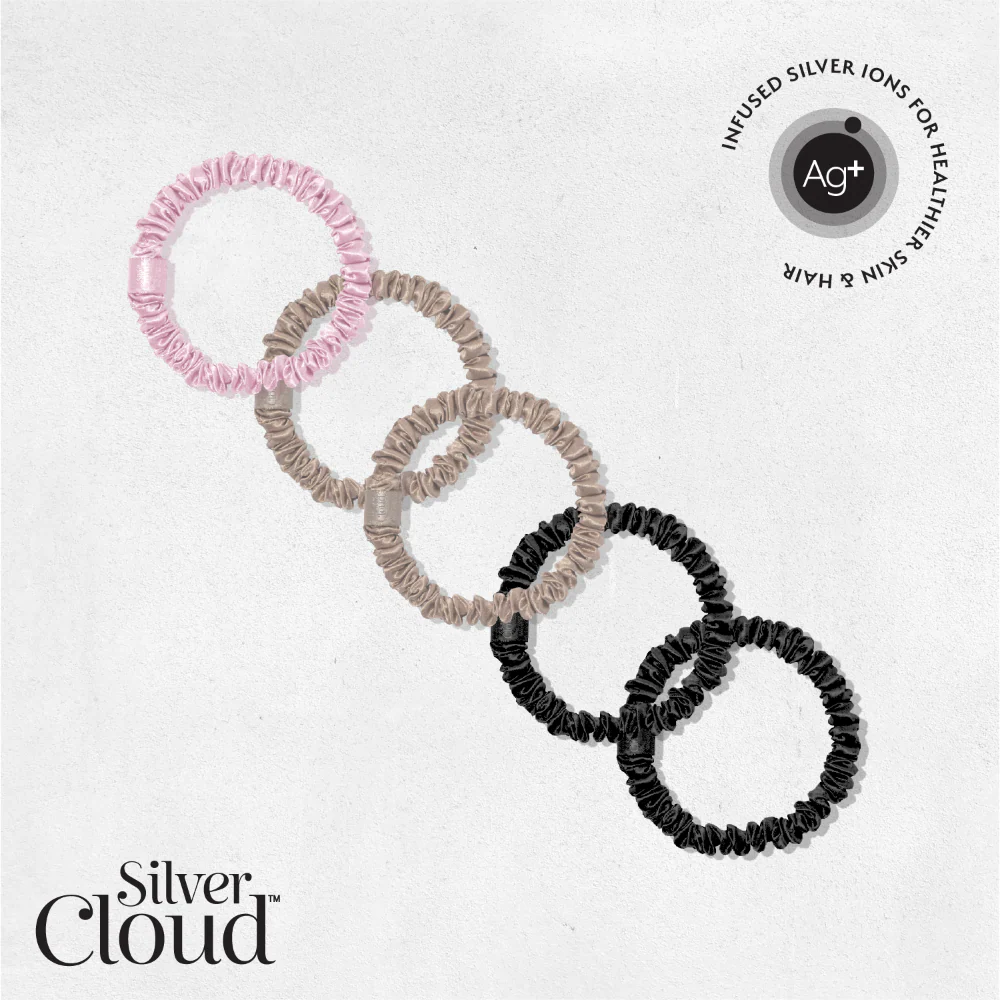 Silver Cloud Skinny Satin Scrunchies Mixed Pack of 5 - Image 2