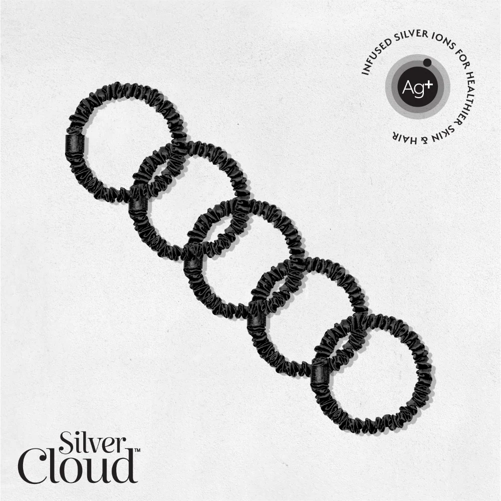 Silver Cloud Skinny Satin Scrunchies Black Pack of 5 - Image 2