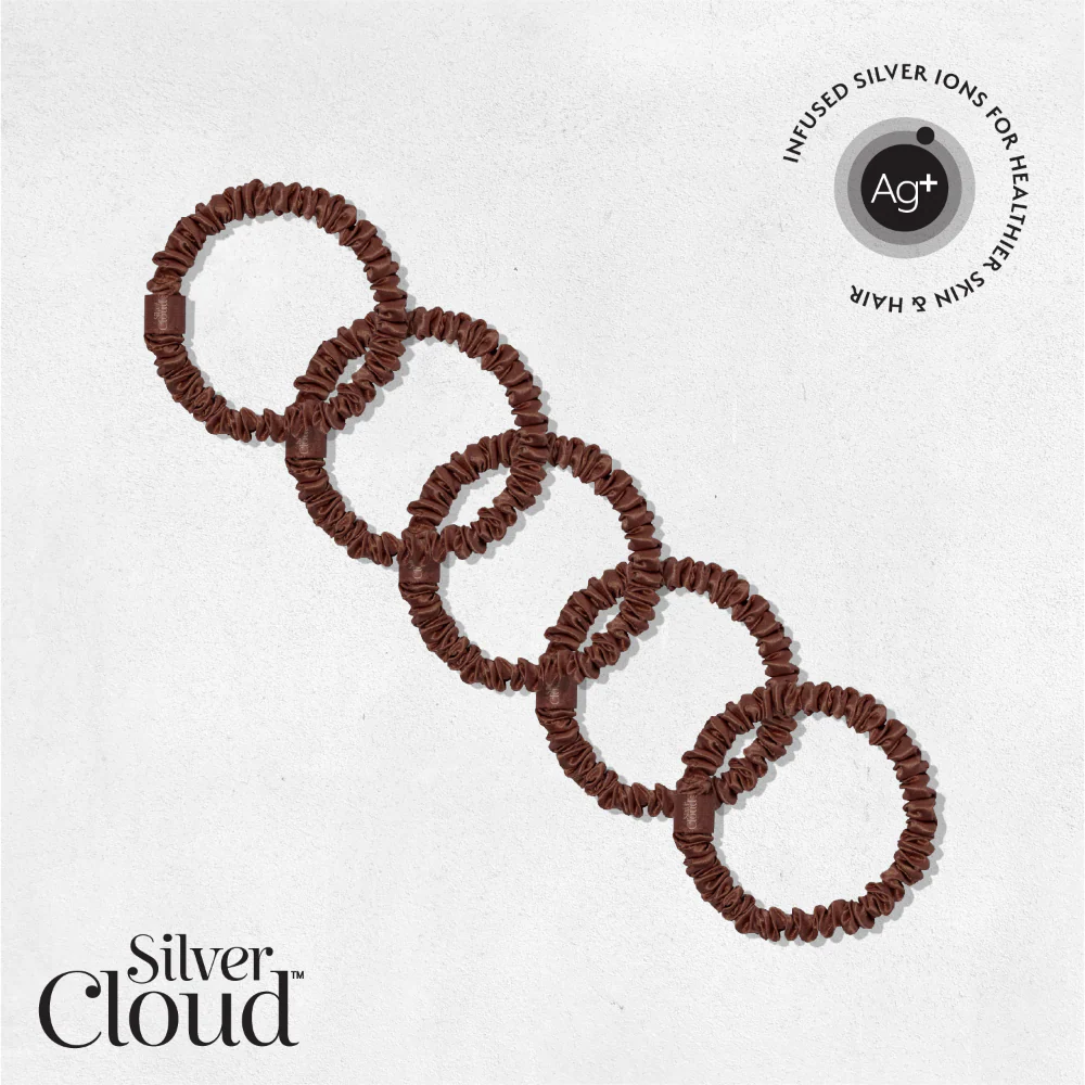 Silver Cloud Skinny Satin Scrunchies Chocolate Pack of 5 - Image 2