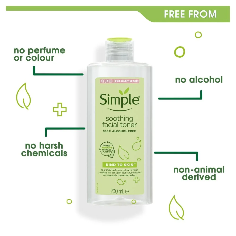 Simple Kind To Skin 100% Alcohol Free Soothing Facial Toner 200ml - Image 3