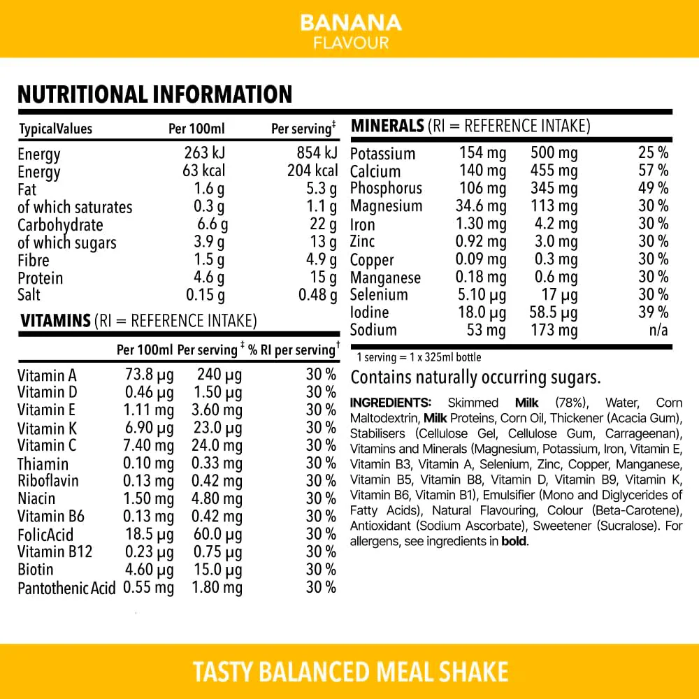 SlimFast Tasty Balanced Meal Banana Milkshake Multipack 6 x 325ml - Image 6