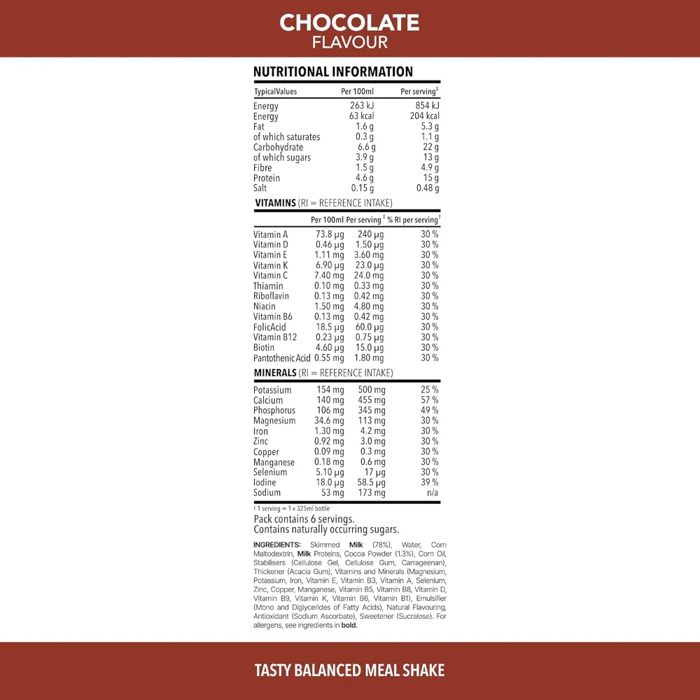SlimFast Tasty Balanced Meal Chocolate Milkshake Multipack 6 x 325ml - Image 7