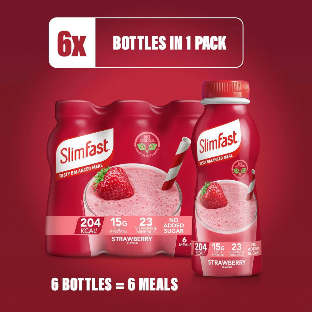 SlimFast Tasty Balanced Meal Strawberry Milkshake Multipack 6 x 325ml - Image 5