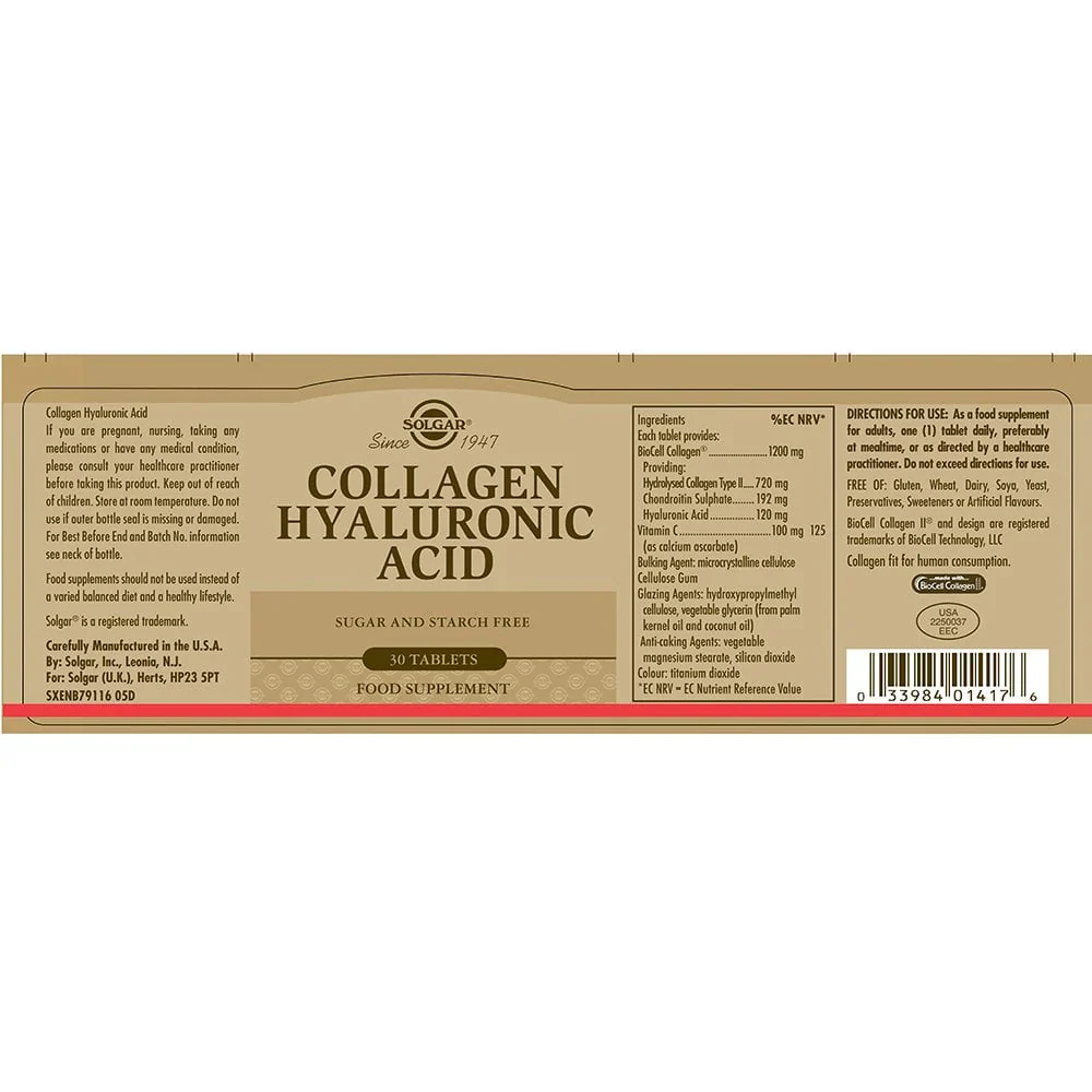 Solgar Collagen Hyaluronic Acid Complex 30 Tablets - Image 2