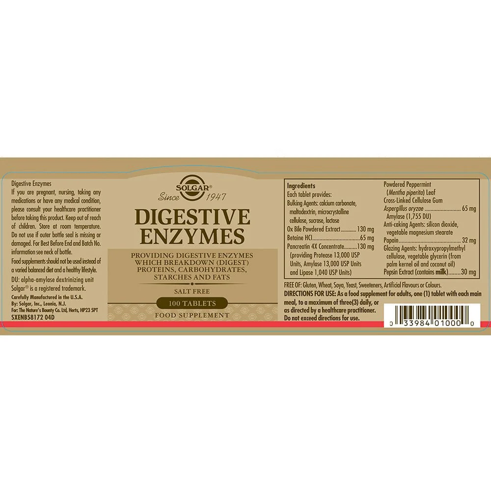Solgar Digestive Enzymes 100 Tablets - Image 2