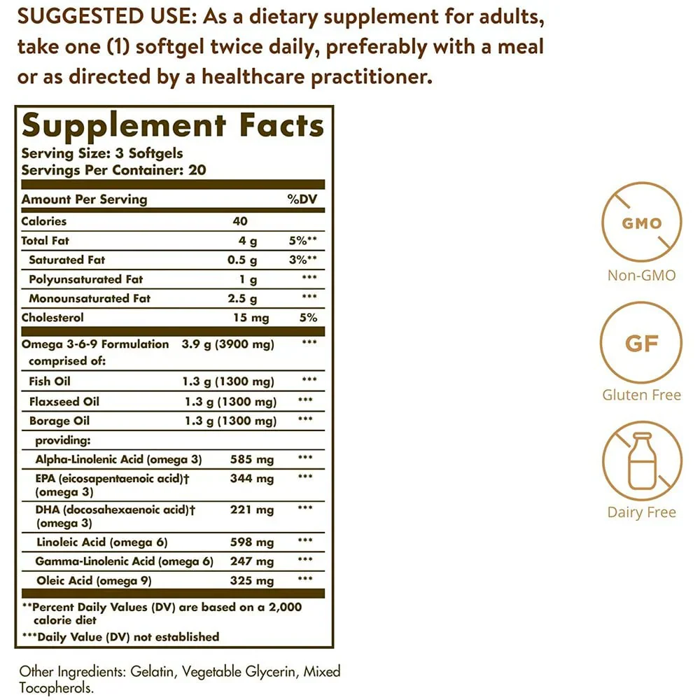 Solgar EFA 1300mg Omega 3-6-9 60 Softgels - Image 2