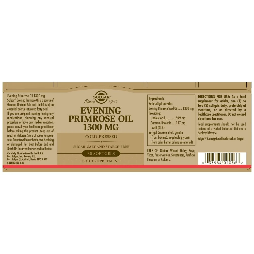 Solgar Evening Primrose Oil 1300 mg 30 Softgels - Image 2